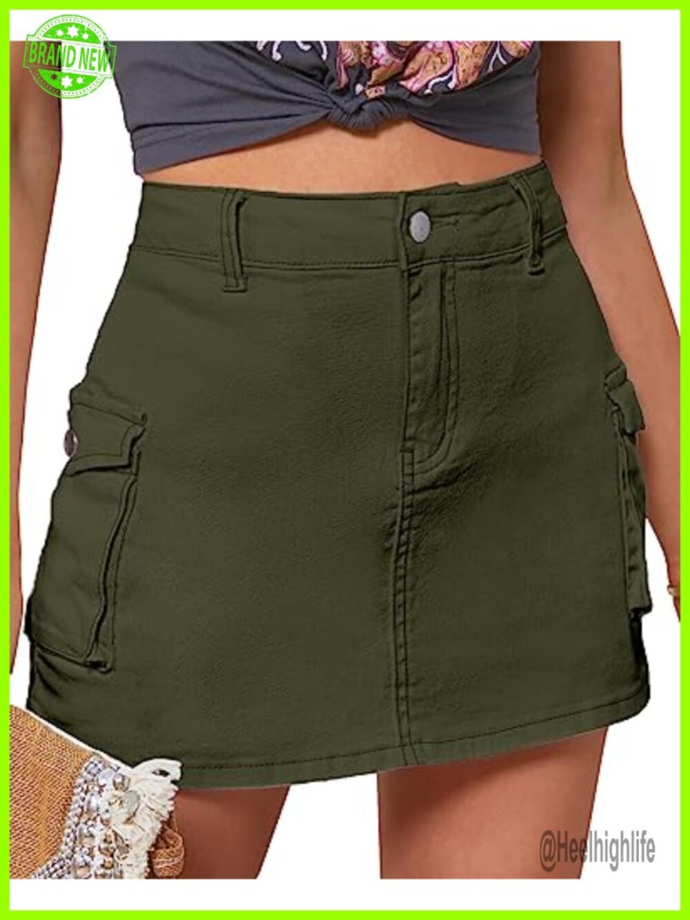 High Waisted Cargo Skort Stretchy Cotton Blend Utility Pockets